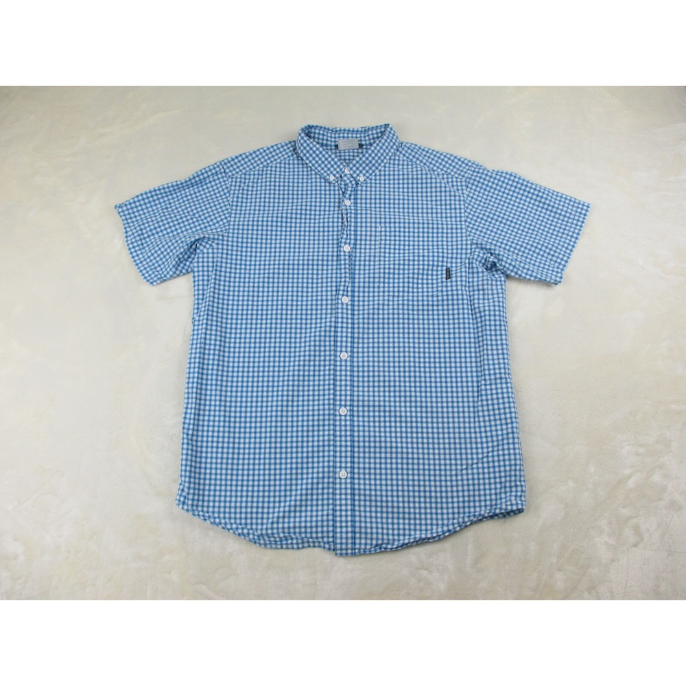 Columbia Shirt Mens Large Blue Plaid Button Up Outdoor Camp Casual
